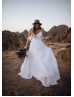 White Chiffon Summer Boho Wedding Dress With Ruffles